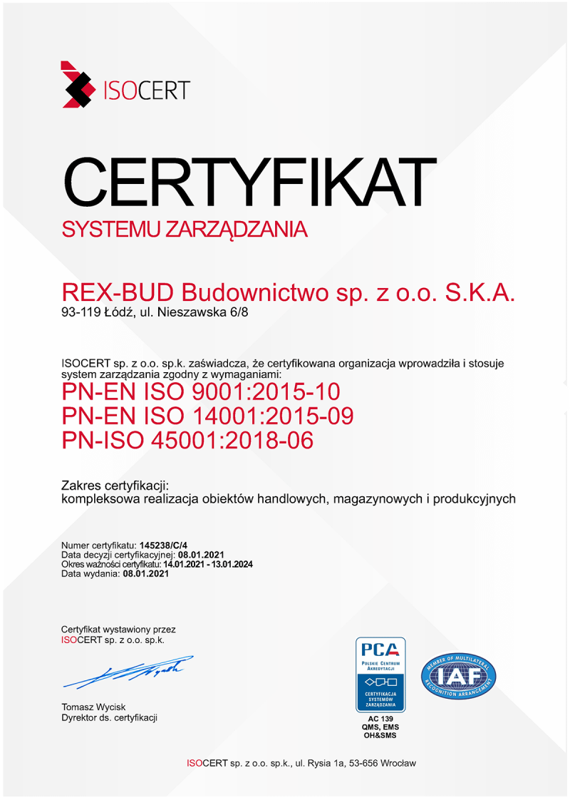Certyfikat ISOCERT 2021