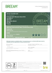 Prologis Zeran certyfikat BREEAM na poziomie very good pierwsza strona